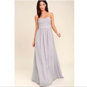 Lulu’s All Afloat Light Grey Strapless Maxi Dress Size Medium
